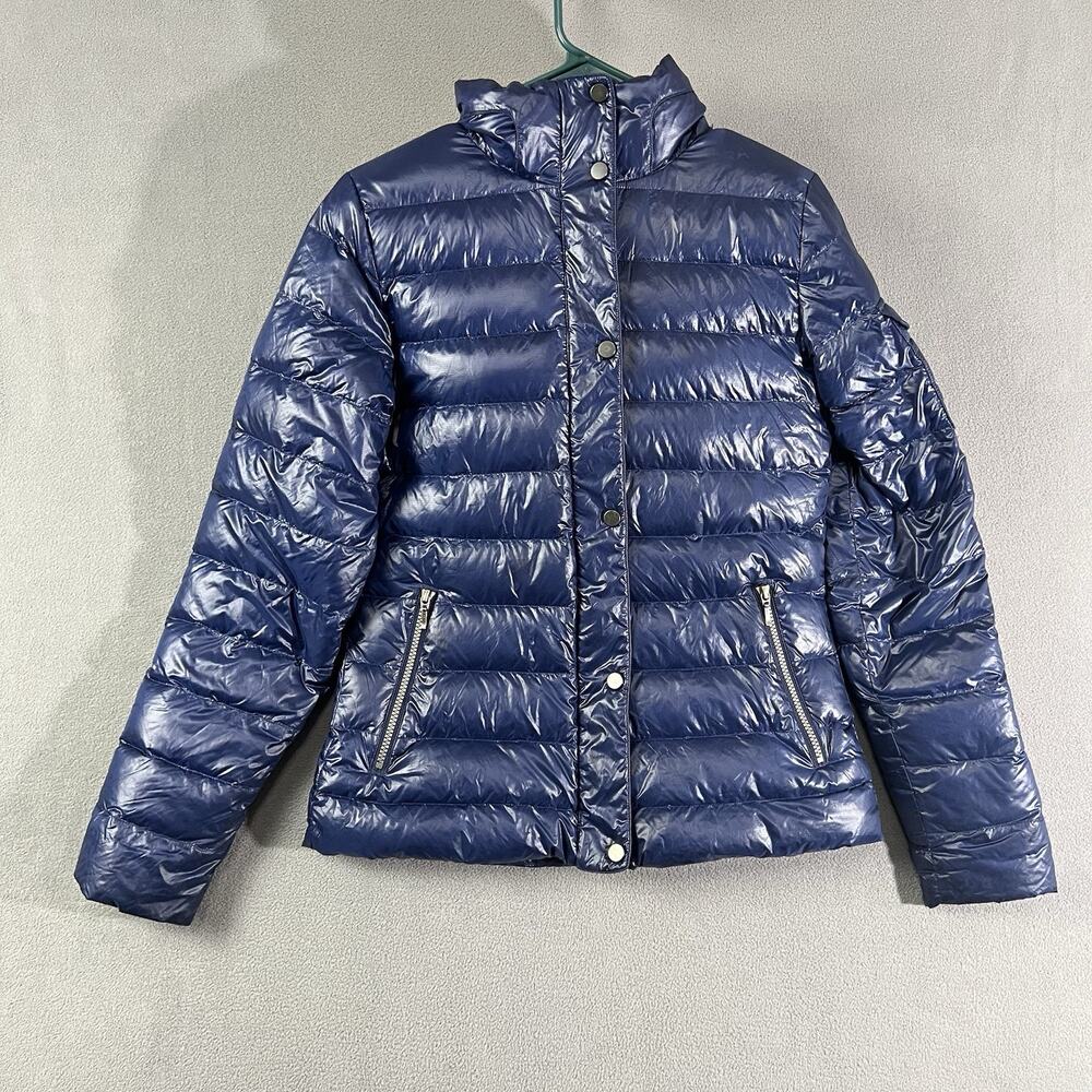 Marmot Jacket Womens Size Medium Blue 700 Fill Down Full Zip Hooded Faux Fur